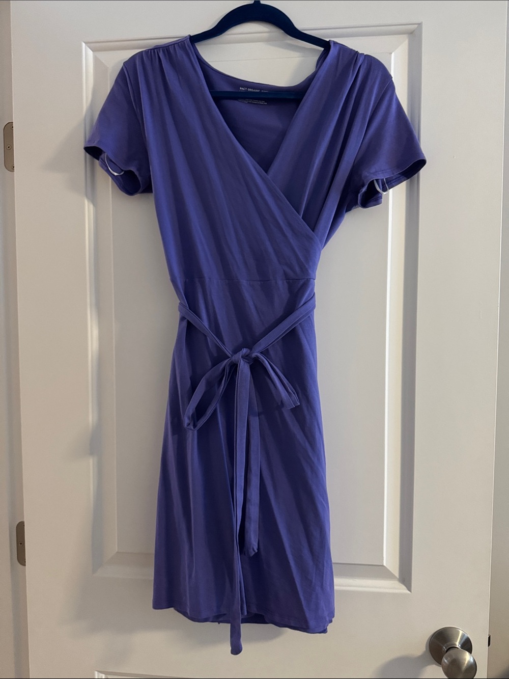 Pact Organic Cotton Purple Wrap-Front Short-Sleeve Dress